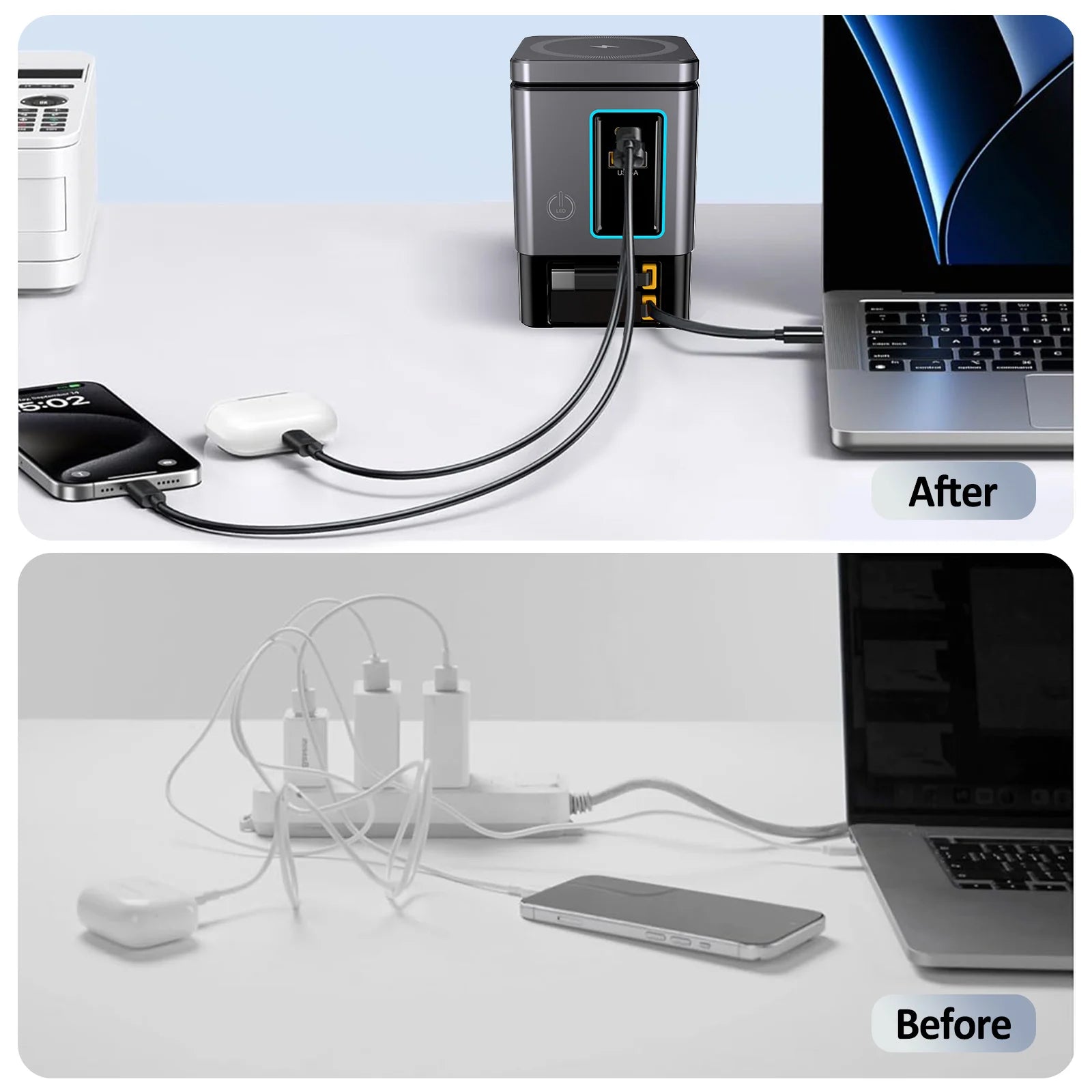 Experience Ultimate Convenience with the Gan 6-in-1 105W Magnetic Wireless Charger Stand - Fast Charge Your iPhone 16, 15, 14, 13, and AirPods Effortlessly!